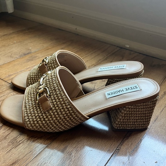 Steve Madden Tan and Cream Woven Heeled Sandals - Picture 5 of 5